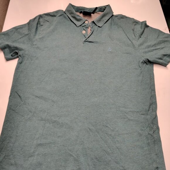 Volcom Polo Shirt Short Sleeve Light Teal Textured Cotton Blend Men’s Medium - Picture 1 of 7